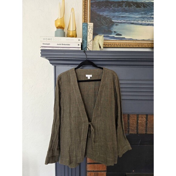 Pure Jill J. Jill Popover Tunic Tie Front Top M 100% Linen Lagenlook Coastal - Picture 1 of 8